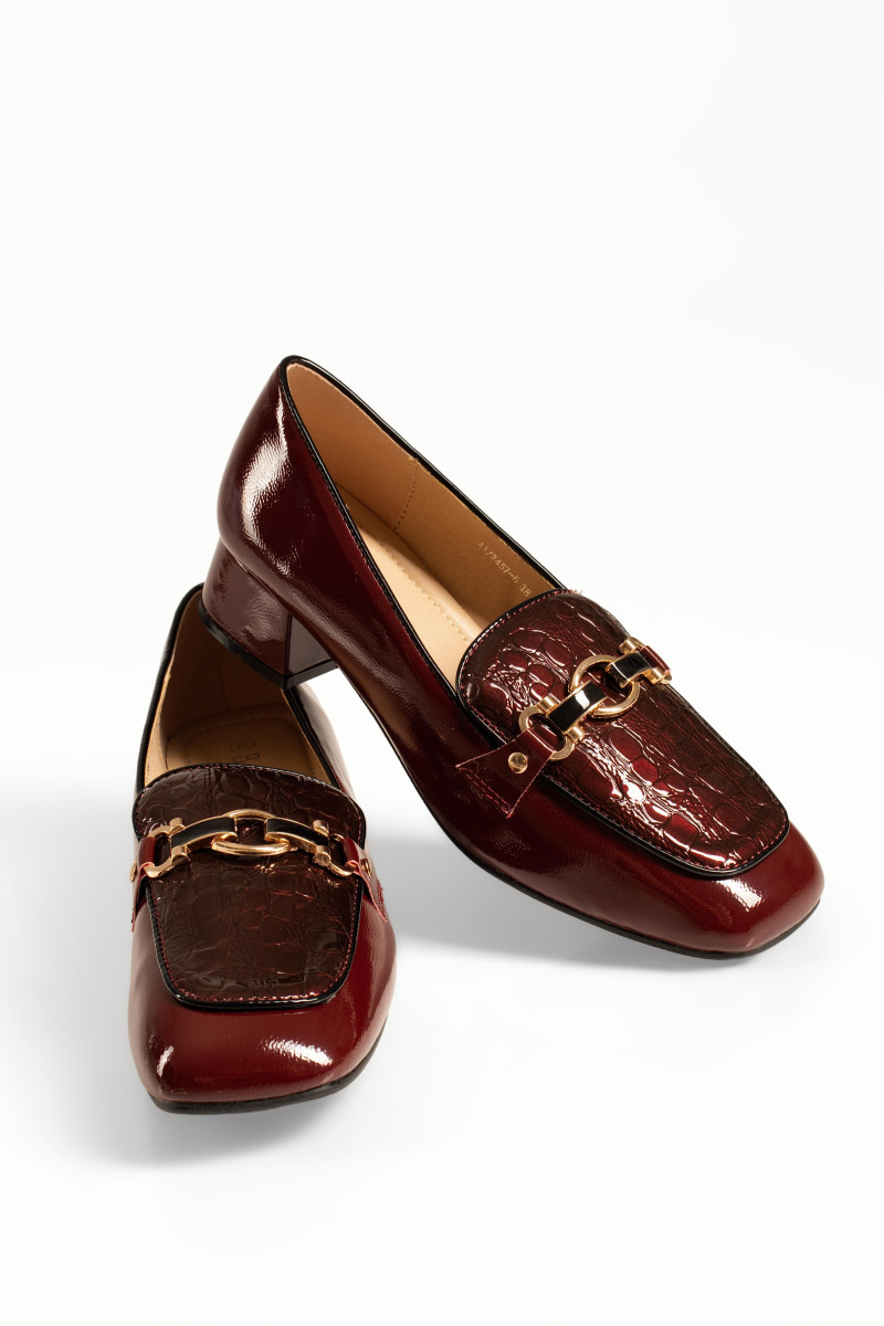 B-Soft μπορντώ γυναικεία λουστρίνι loafers με κροκό σχέδιο και αγκράφα