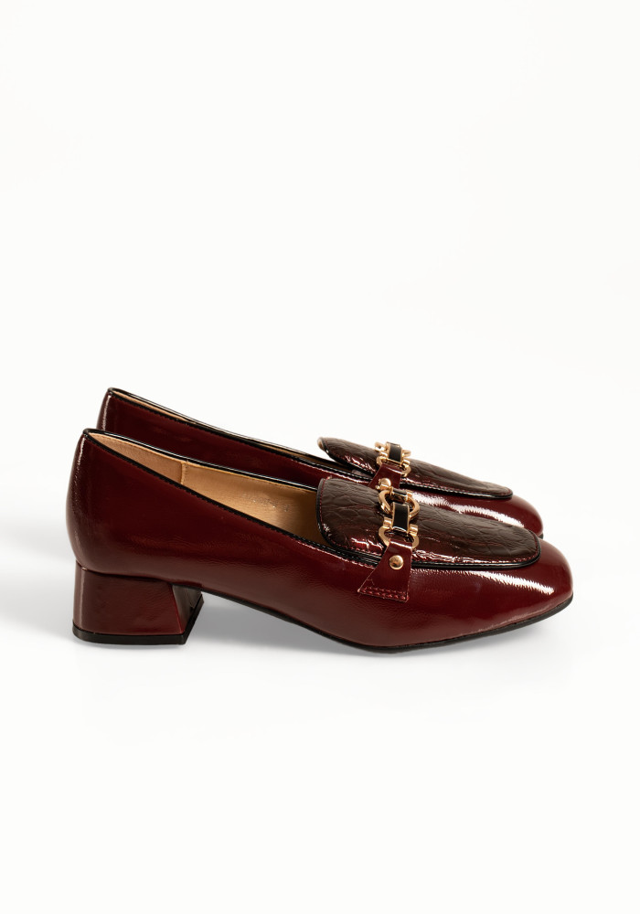 B-Soft μπορντώ γυναικεία λουστρίνι loafers με κροκό σχέδιο και αγκράφα