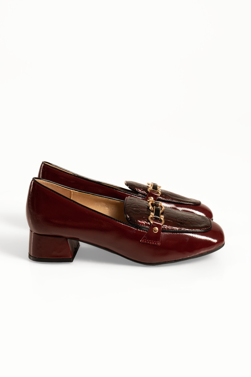 B-Soft μπορντώ γυναικεία λουστρίνι loafers με κροκό σχέδιο και αγκράφα