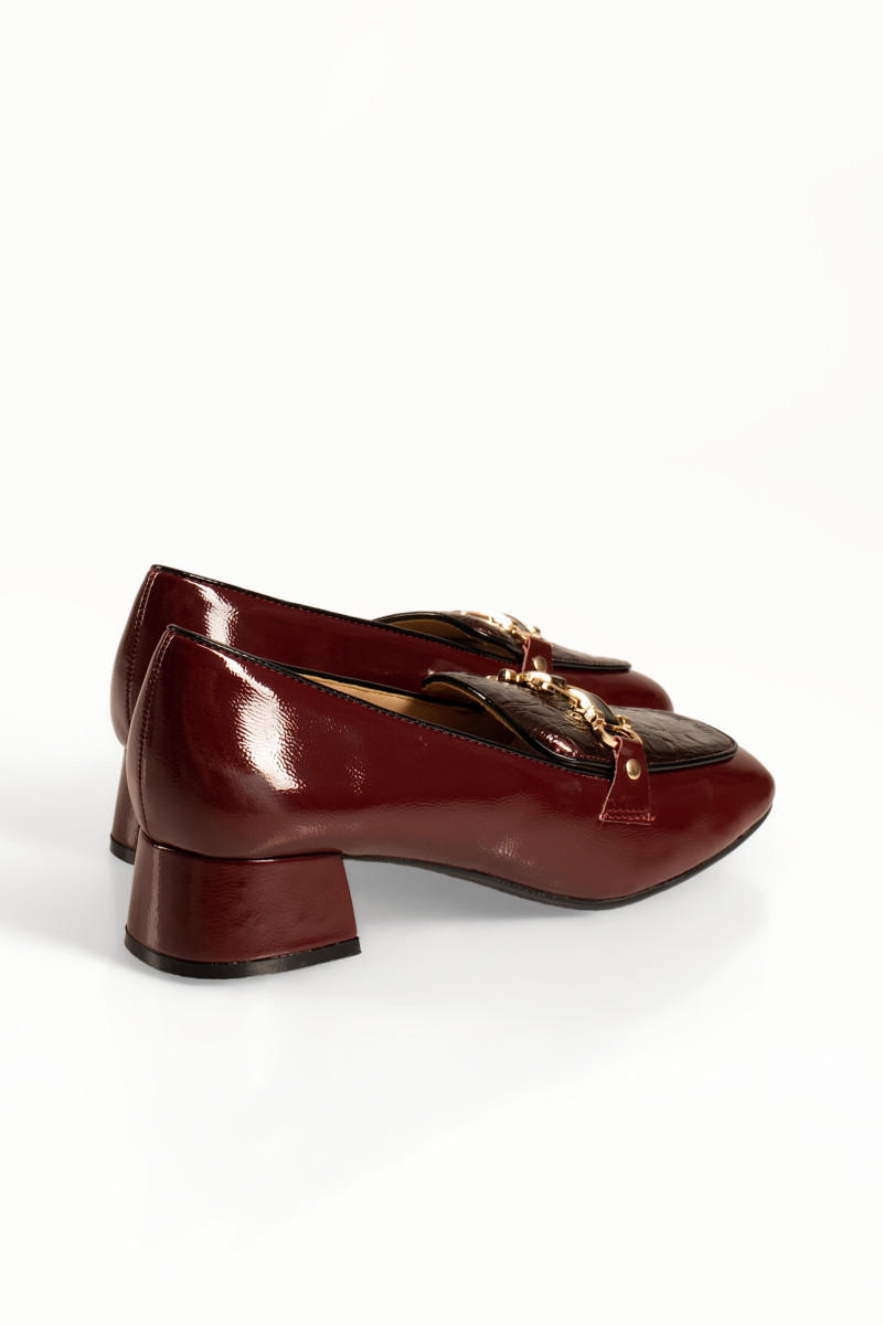 B-Soft μπορντώ γυναικεία λουστρίνι loafers με κροκό σχέδιο και αγκράφα