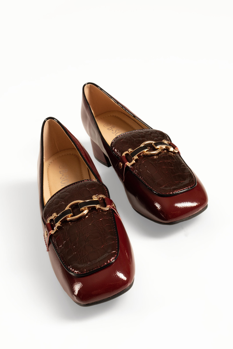B-Soft μπορντώ γυναικεία λουστρίνι loafers με κροκό σχέδιο και αγκράφα