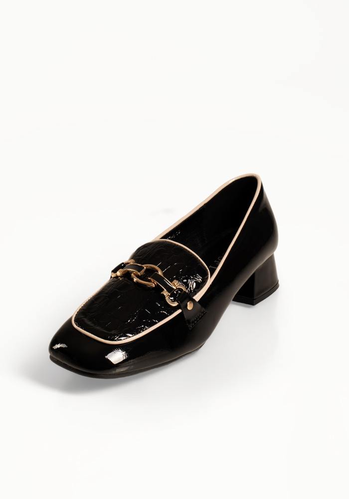 B-Soft γυναικεία μαύρα λουστρίνι loafers με κροκό σχέδιο και αγκράφα