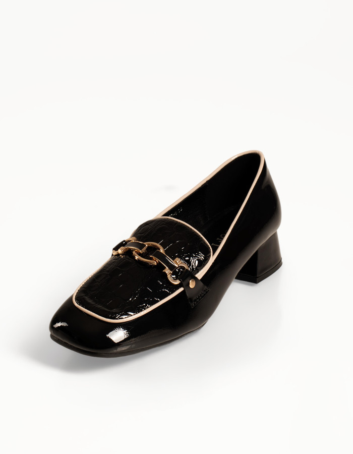 B-Soft γυναικεία μαύρα λουστρίνι loafers με κροκό σχέδιο και αγκράφα