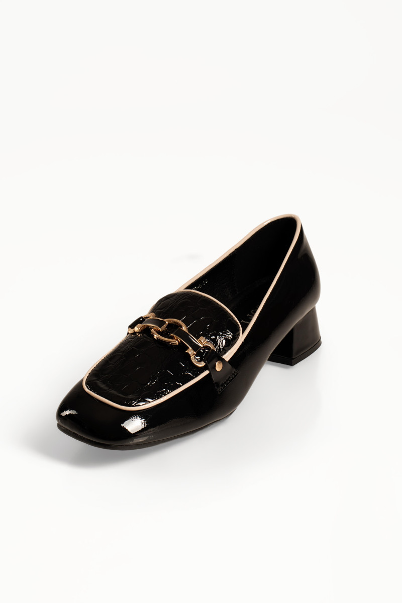 B-Soft γυναικεία μαύρα λουστρίνι loafers με κροκό σχέδιο και αγκράφα