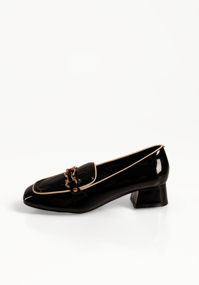 B-Soft γυναικεία μαύρα λουστρίνι loafers με κροκό σχέδιο και αγκράφα