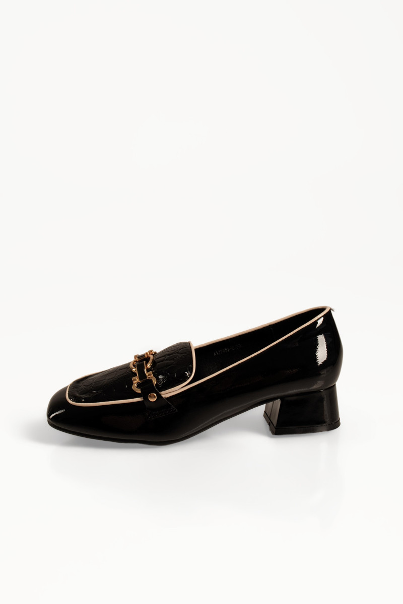 B-Soft γυναικεία μαύρα λουστρίνι loafers με κροκό σχέδιο και αγκράφα