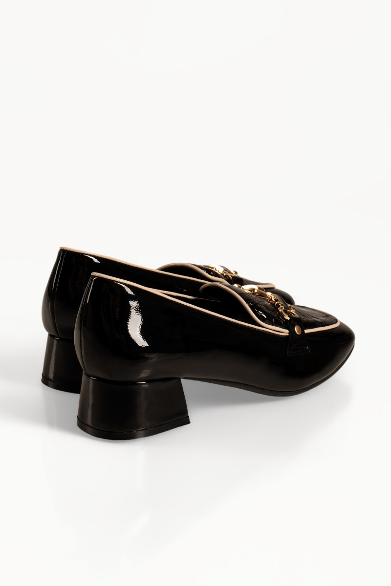 B-Soft γυναικεία μαύρα λουστρίνι loafers με κροκό σχέδιο και αγκράφα