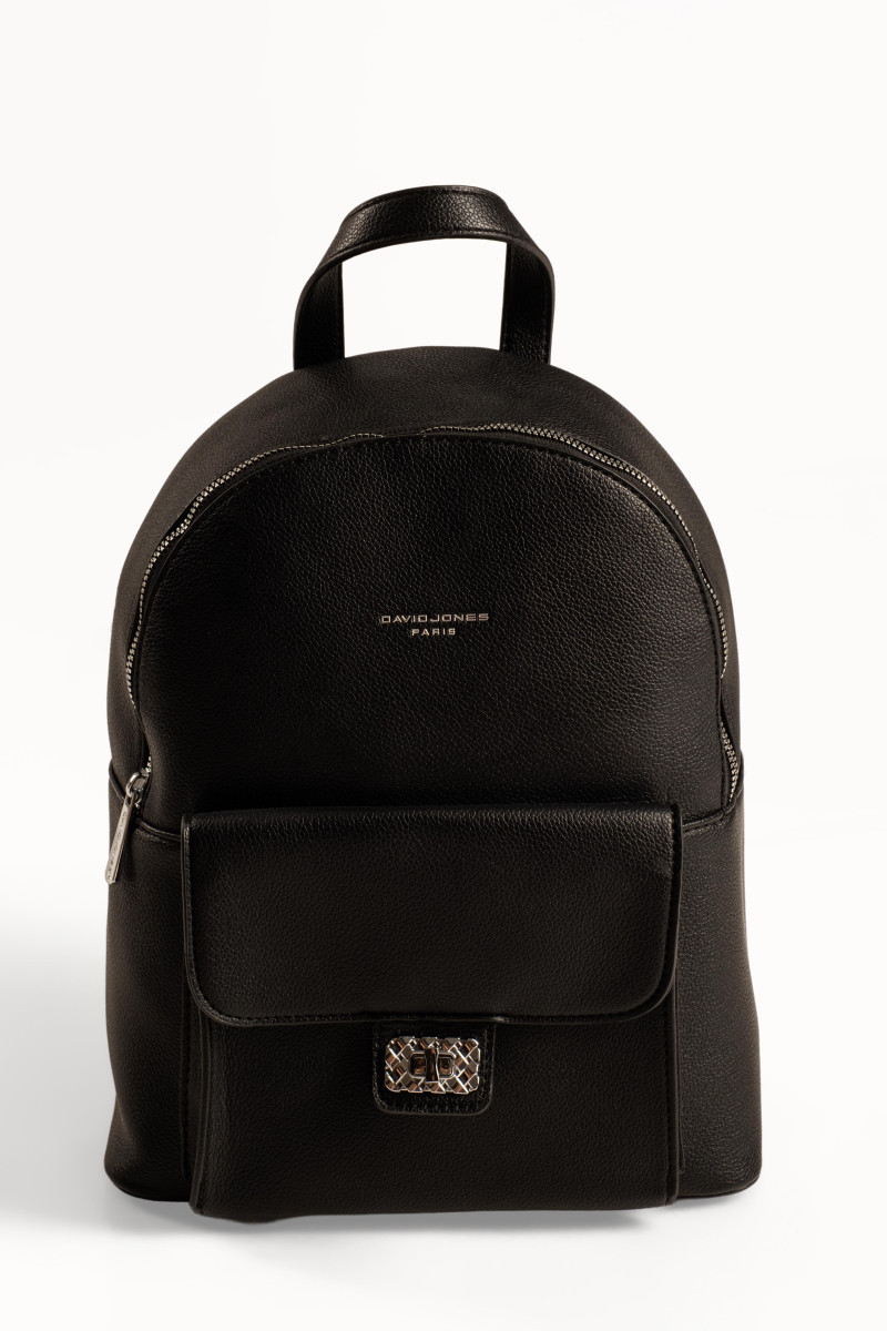 David Jones μαύρο γυναικείο backpack με μπροστινή θήκη και κούμπωμα
