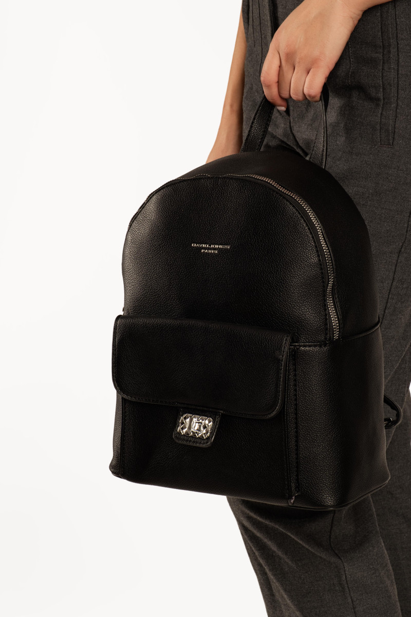David Jones μαύρο γυναικείο backpack με μπροστινή θήκη και κούμπωμα