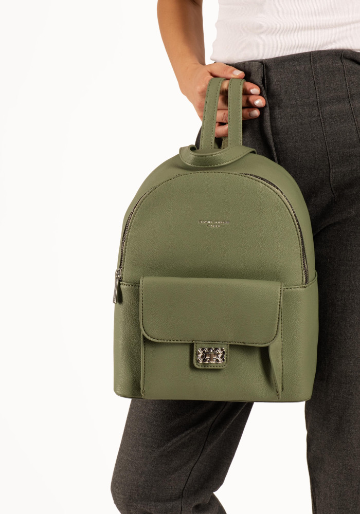 David Jones γυναικείο backpack με μπροστινή θήκη και κούμπωμα σε πράσινο χρώμα