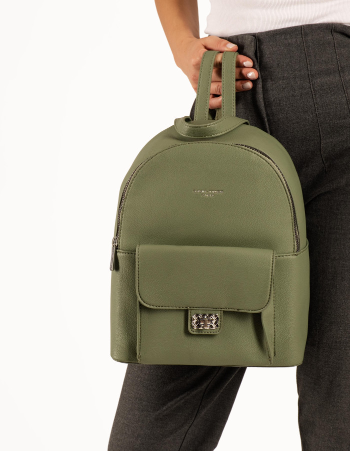 David Jones γυναικείο backpack με μπροστινή θήκη και κούμπωμα σε πράσινο χρώμα