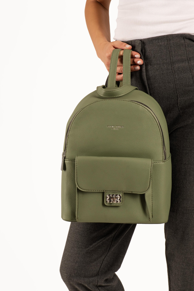 David Jones γυναικείο backpack με μπροστινή θήκη και κούμπωμα σε πράσινο χρώμα