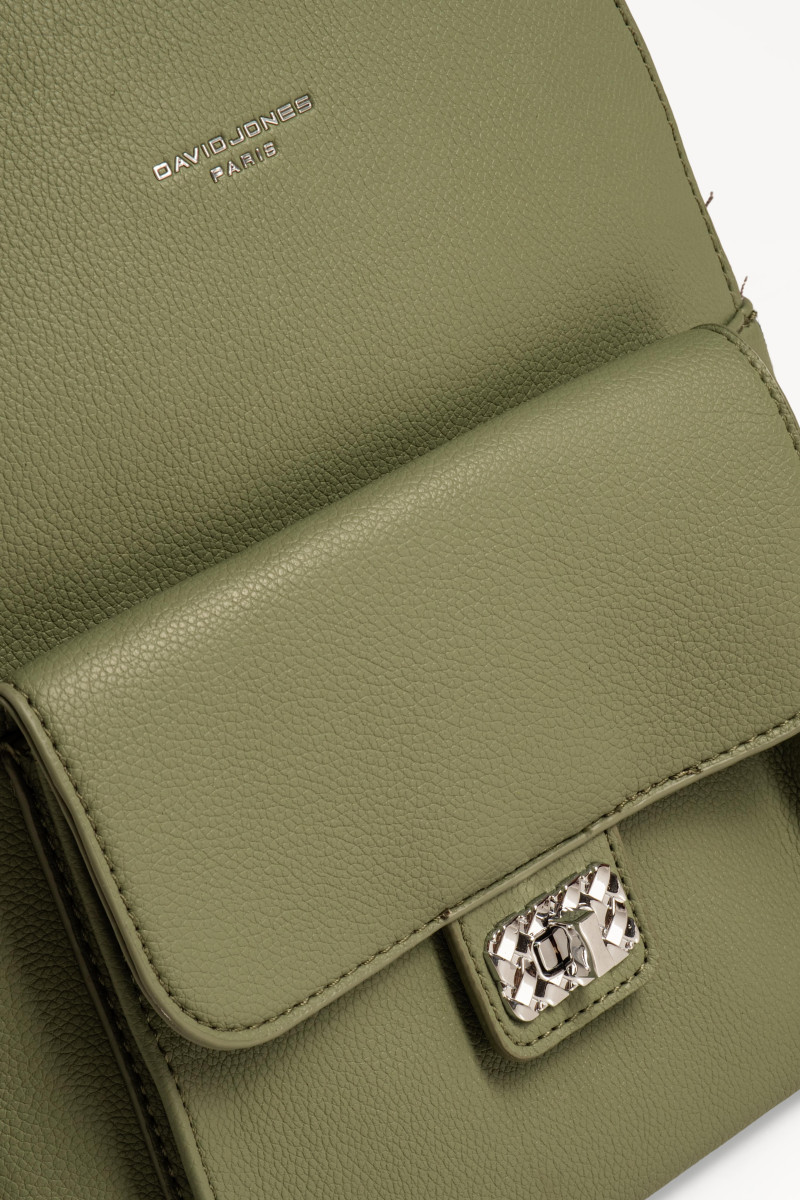 David Jones γυναικείο backpack με μπροστινή θήκη και κούμπωμα σε πράσινο χρώμα