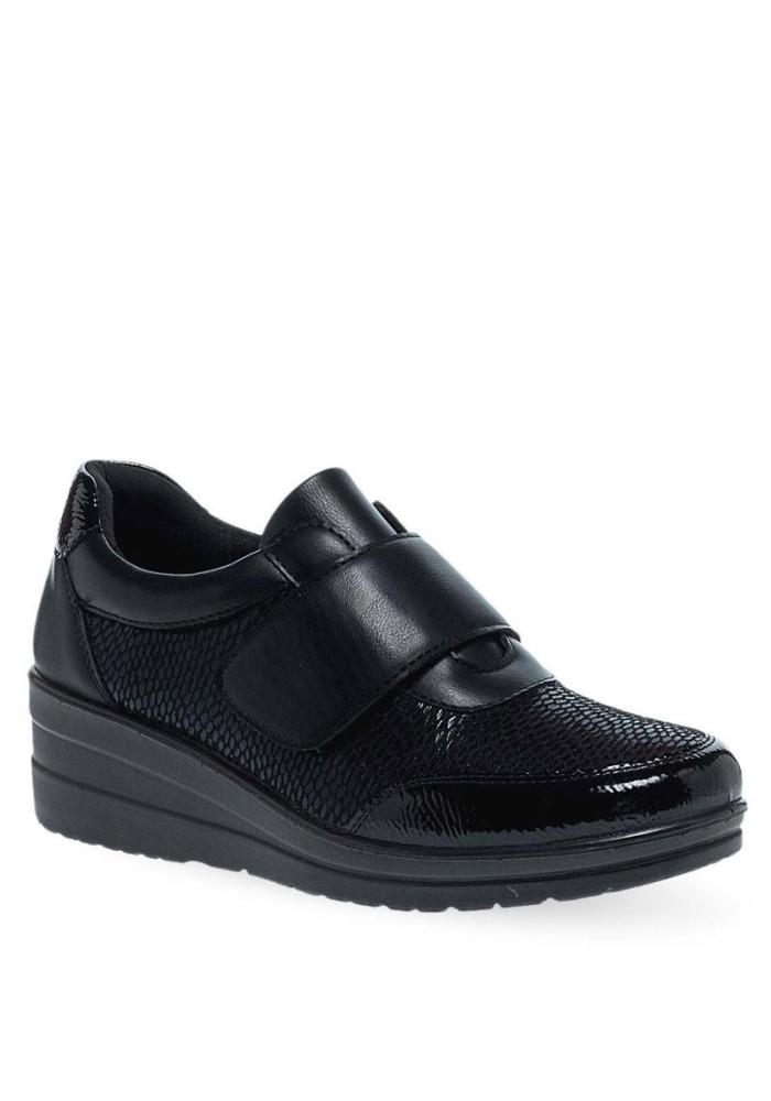 Parex μαύρα γυναικεία sneakers με φαρδύ λουράκι με velcro και χαμηλή wedge σόλα