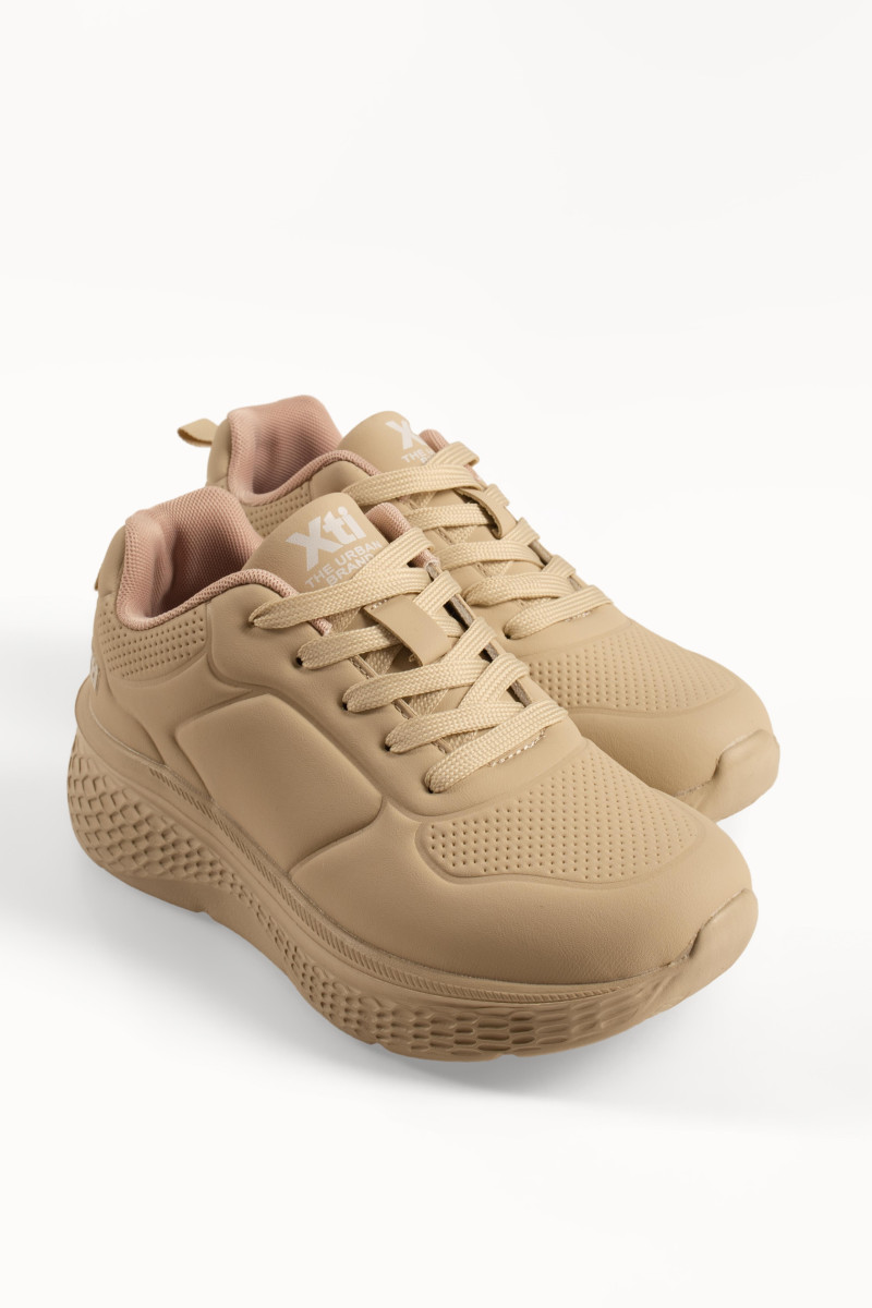 Xti μπεζ γυναικεία sneakers με χοντρή,ανάγλυφη σόλα