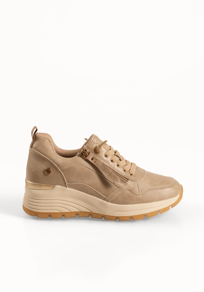 Refresh μπεζ γυναικεία sneakers με πλαϊνό φερμουάρ και ελαστικά κορδόνια