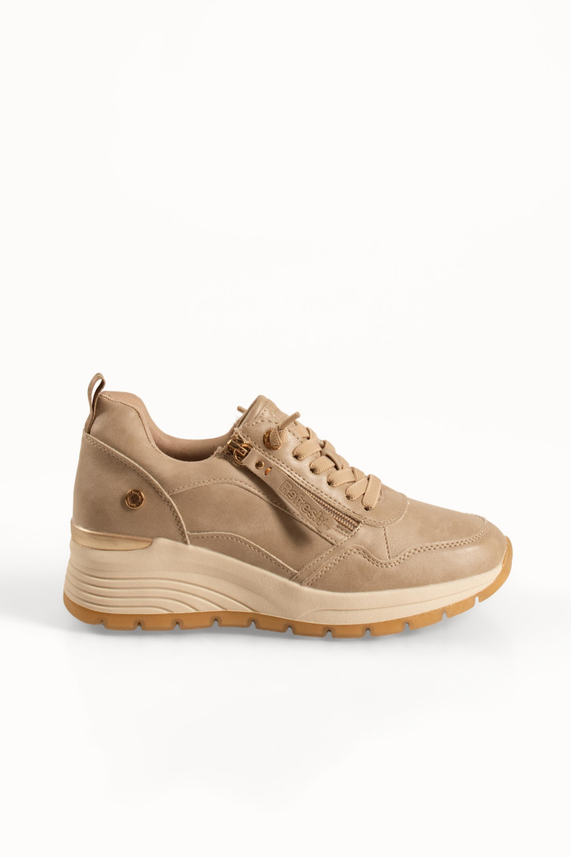 Refresh μπεζ γυναικεία sneakers με πλαϊνό φερμουάρ και ελαστικά κορδόνια