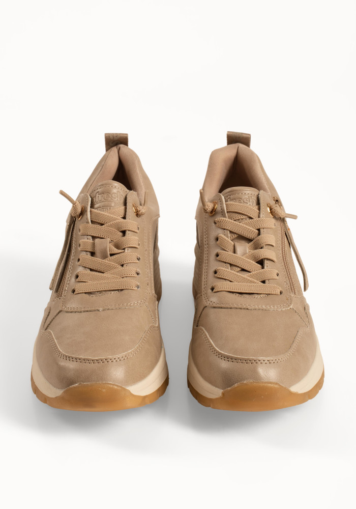 Refresh μπεζ γυναικεία sneakers με πλαϊνό φερμουάρ και ελαστικά κορδόνια