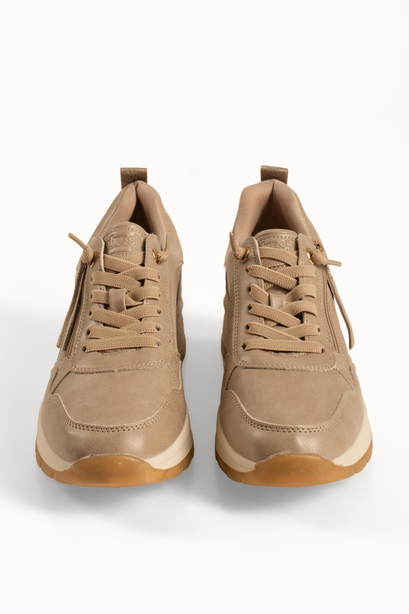 Refresh μπεζ γυναικεία sneakers με πλαϊνό φερμουάρ και ελαστικά κορδόνια