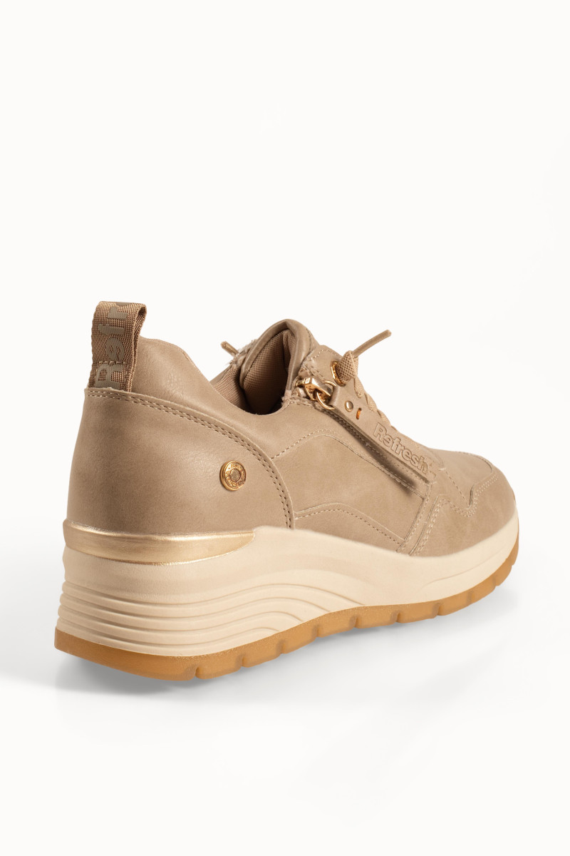 Refresh μπεζ γυναικεία sneakers με πλαϊνό φερμουάρ και ελαστικά κορδόνια