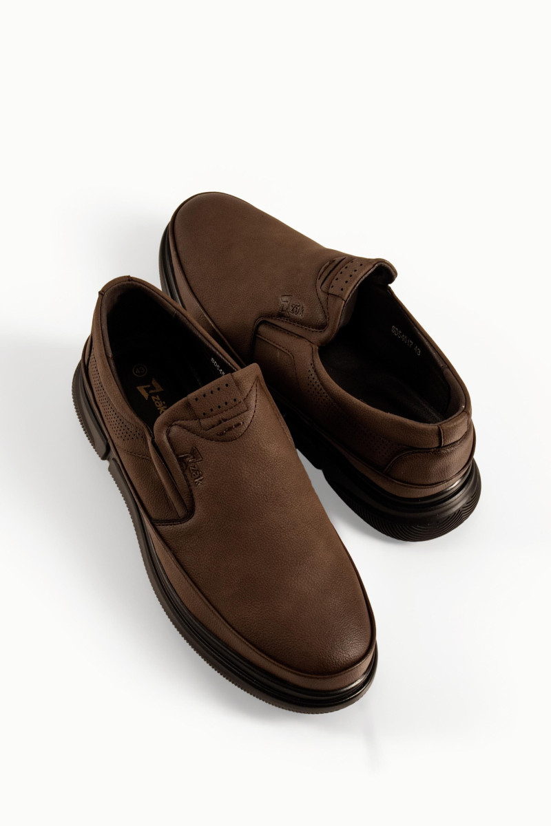 Zak ανδρικά καφέ παπούτσια slip-on με διάτρητες λεπτομέρειες