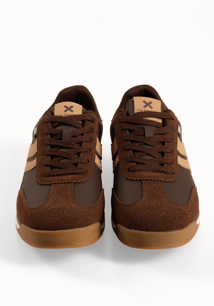 Xti καφέ ανδρικά sporty-retro sneakers με σουέτ λεπτομέρειες