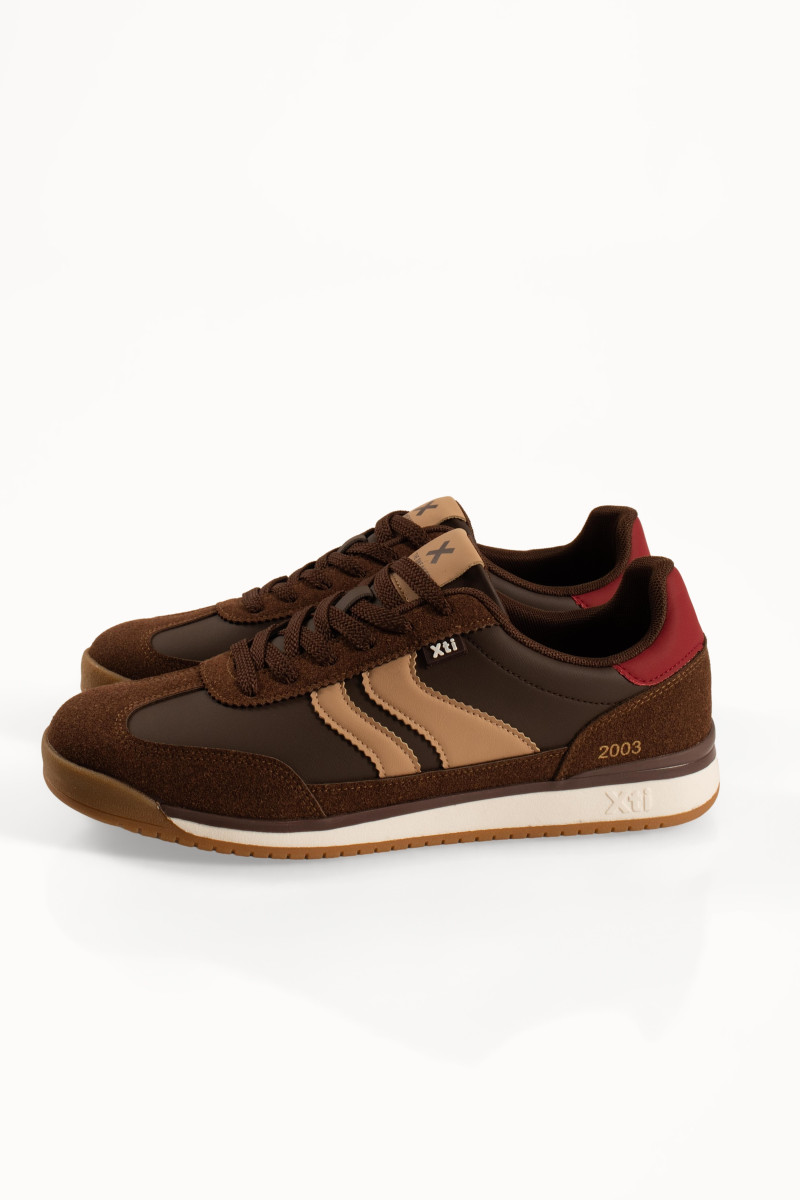 Xti καφέ ανδρικά sporty-retro sneakers με σουέτ λεπτομέρειες