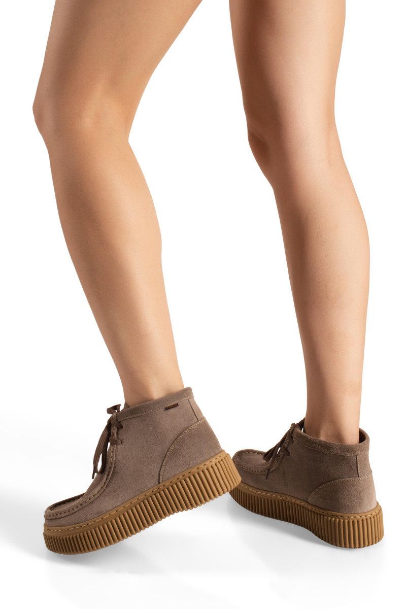 Ragazza δερμάτινα γυναικεία Lace-Up μποτάκια σε πούρο χρώμα