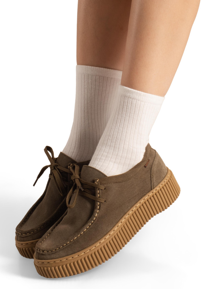 Ragazza γυναικεία δερμάτινα Lace Up loafers με περιμετρική ραφή σε λαδί χρώμα