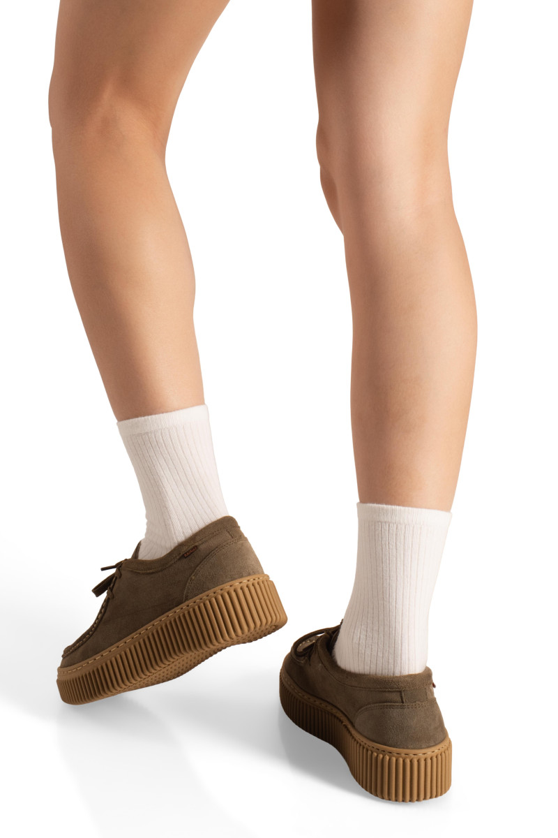 Ragazza γυναικεία δερμάτινα Lace Up loafers με περιμετρική ραφή σε λαδί χρώμα