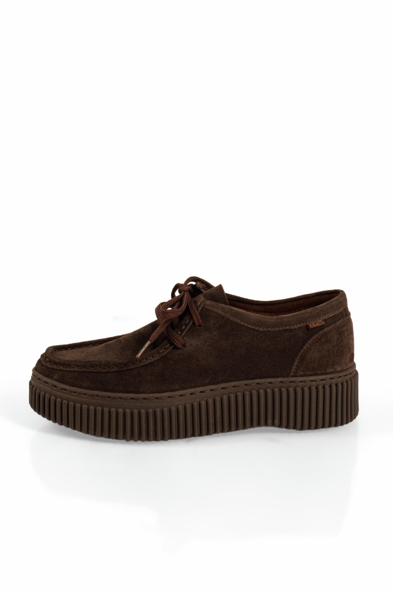 Ragazza καφέ γυναικεία δερμάτινα Lace Up loafers με περιμετρική ραφή