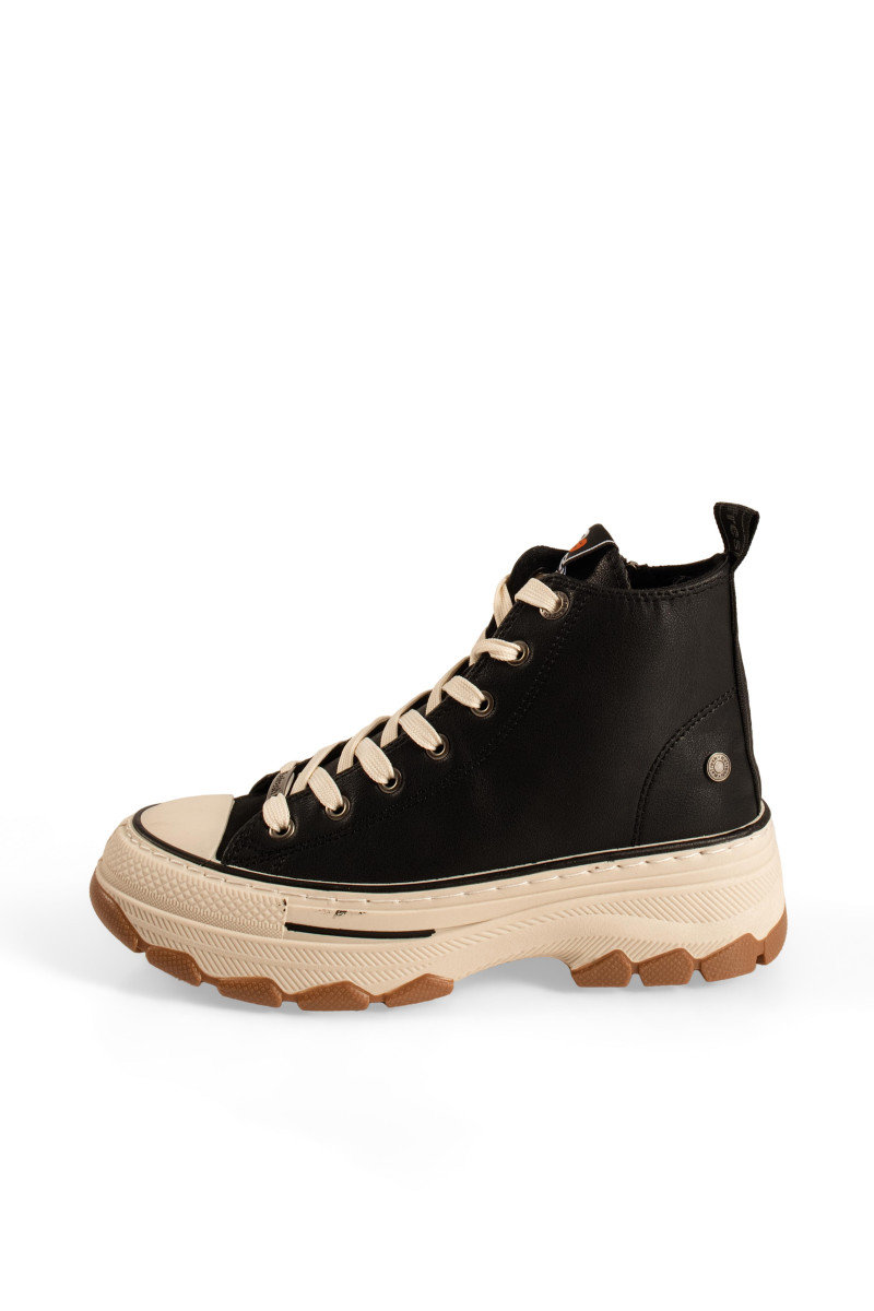 Refresh μαύρα γυναικεία chunky μποτάκια sneakers με φερμουάρ και κορδόνια