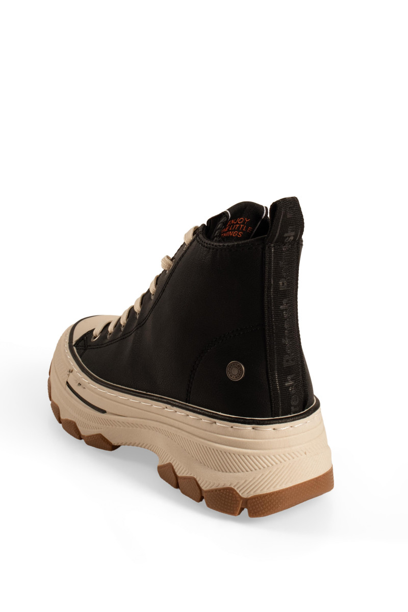 Refresh μαύρα γυναικεία chunky μποτάκια sneakers με φερμουάρ και κορδόνια