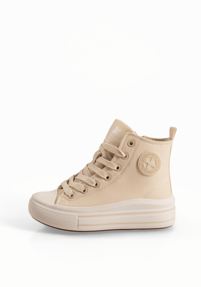 Xti μπεζ παιδικά sneakers μποτάκια με κορδόνια και φερμουάρ