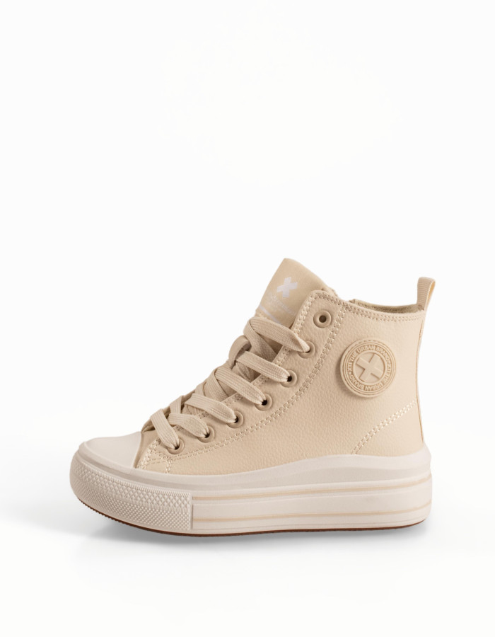 Xti μπεζ παιδικά sneakers μποτάκια με κορδόνια και φερμουάρ
