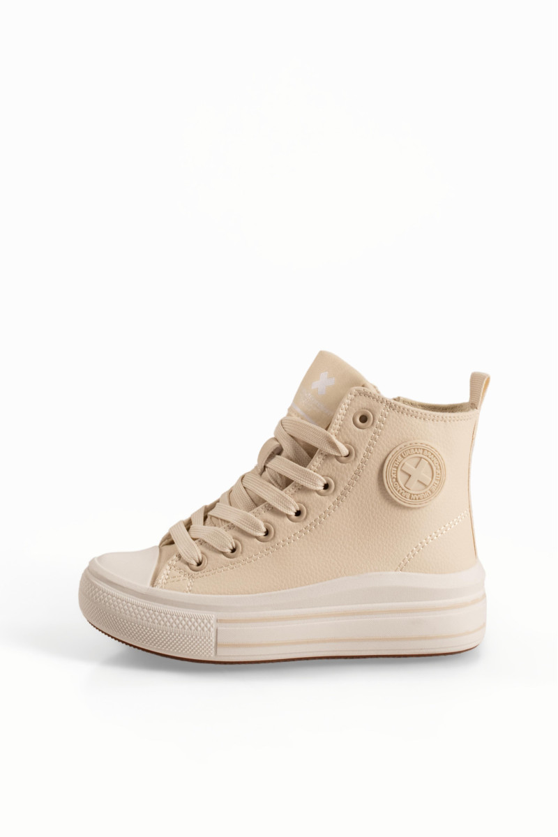 Xti μπεζ παιδικά sneakers μποτάκια με κορδόνια και φερμουάρ