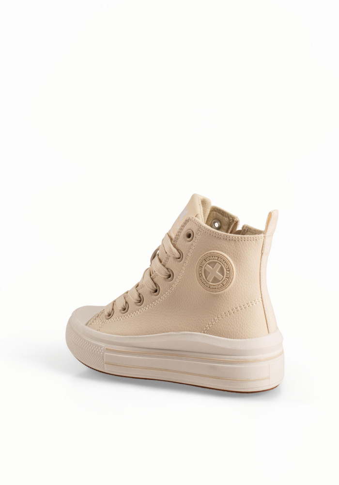 Xti μπεζ παιδικά sneakers μποτάκια με κορδόνια και φερμουάρ