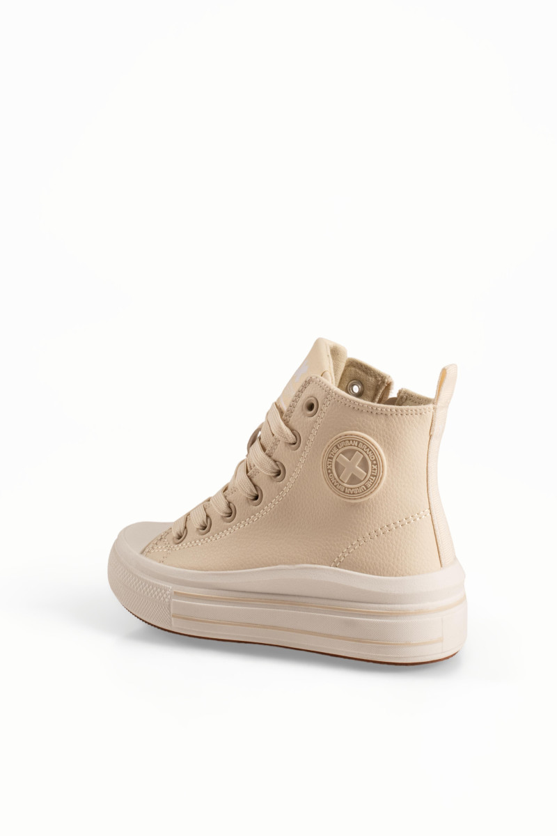 Xti μπεζ παιδικά sneakers μποτάκια με κορδόνια και φερμουάρ