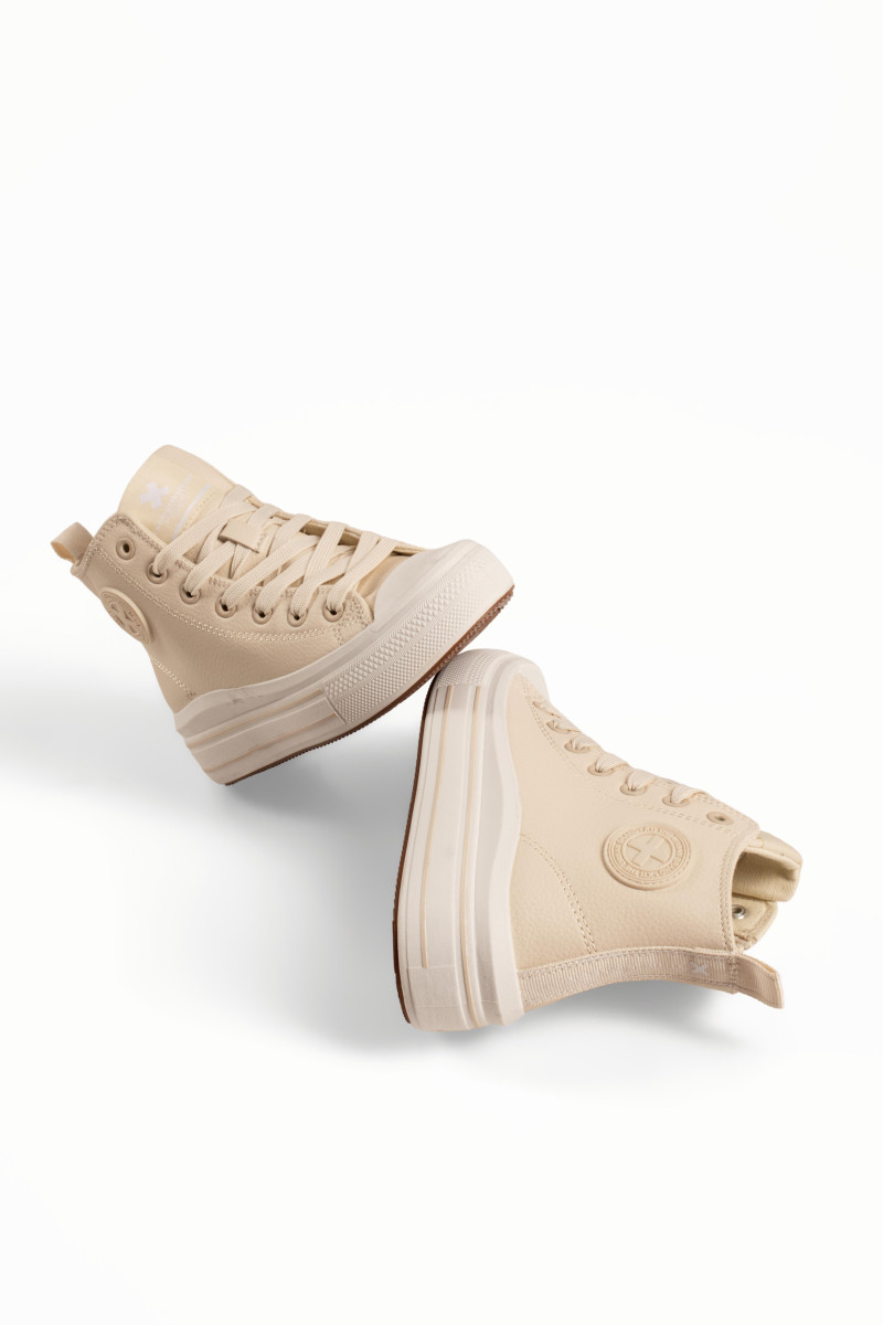 Xti μπεζ παιδικά sneakers μποτάκια με κορδόνια και φερμουάρ