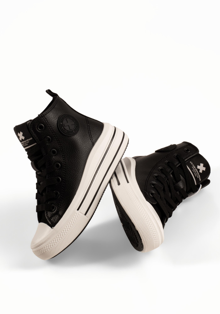 Xti μαύρα παιδικά sneakers μποτάκια με κορδόνια και φερμουάρ