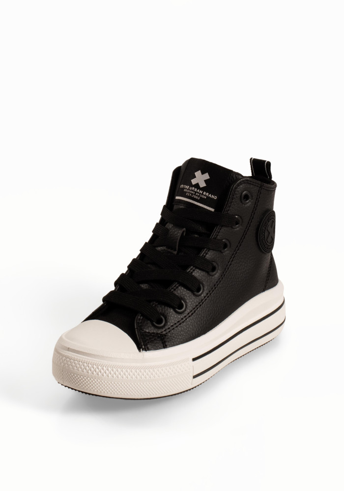Xti μαύρα παιδικά sneakers μποτάκια με κορδόνια και φερμουάρ