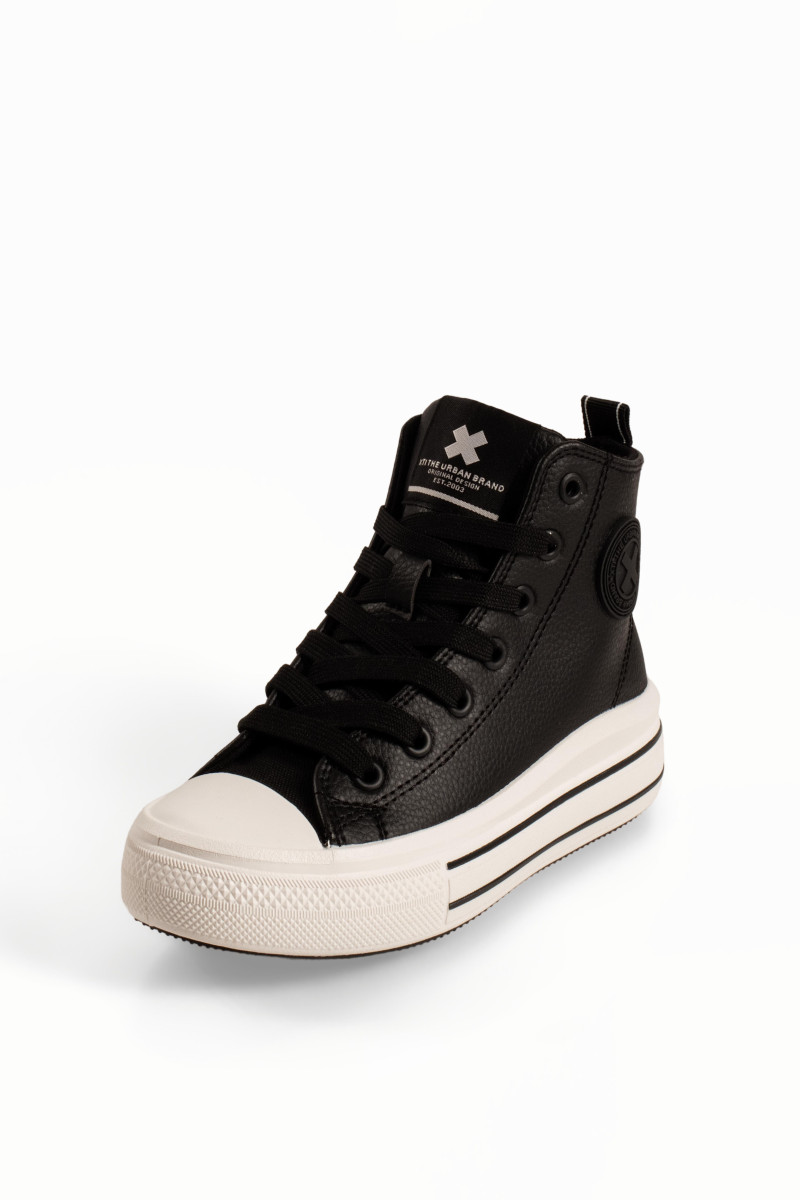 Xti μαύρα παιδικά sneakers μποτάκια με κορδόνια και φερμουάρ