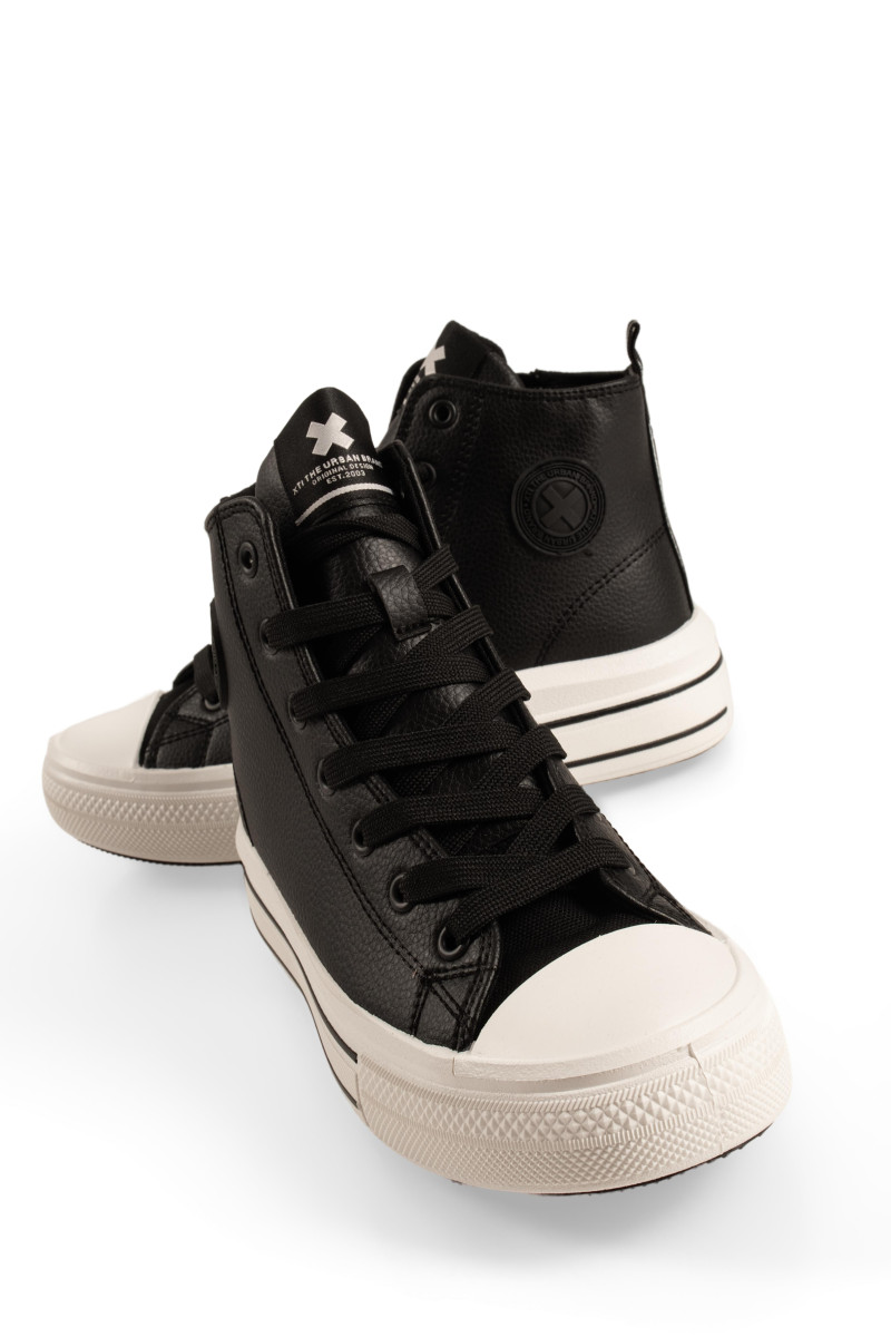Xti μαύρα παιδικά sneakers μποτάκια με κορδόνια και φερμουάρ