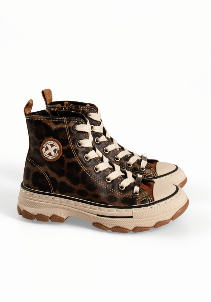 Xti chunky παιδικά λεοπάρ sneakers μποτάκια με κορδόνια