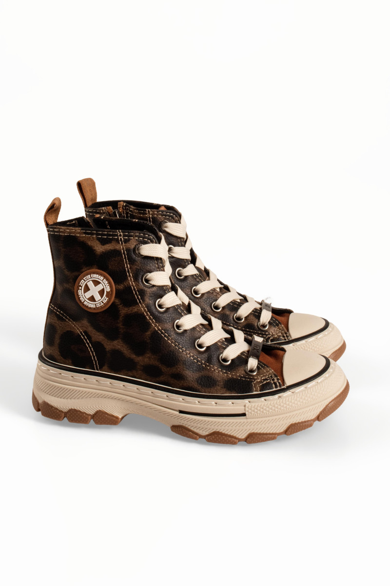 Xti chunky παιδικά λεοπάρ sneakers μποτάκια με κορδόνια