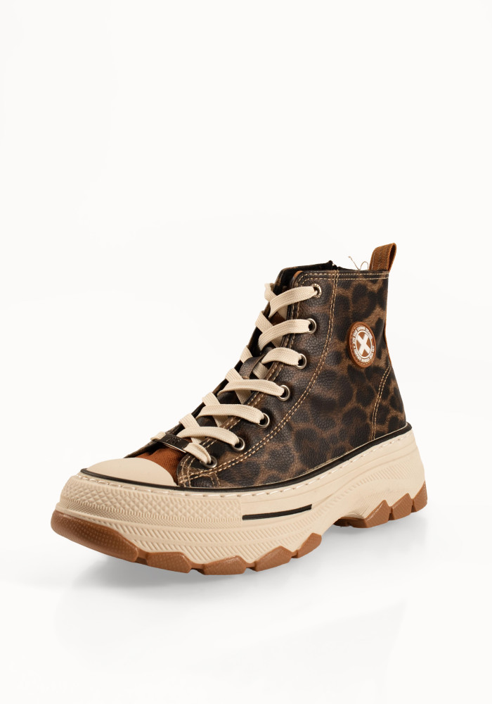 Xti chunky παιδικά λεοπάρ sneakers μποτάκια με κορδόνια
