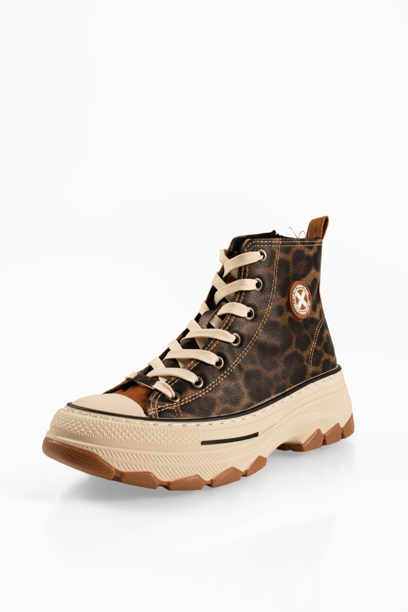 Xti chunky παιδικά λεοπάρ sneakers μποτάκια με κορδόνια