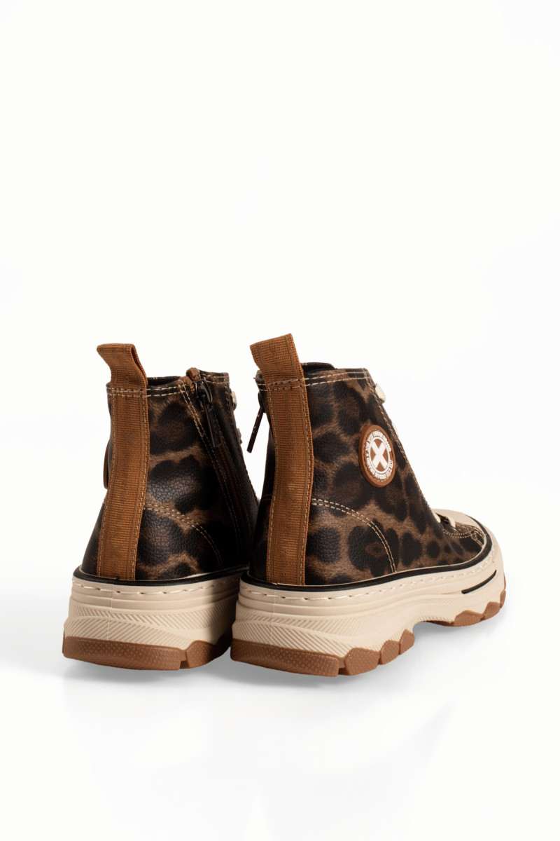 Xti chunky παιδικά λεοπάρ sneakers μποτάκια με κορδόνια