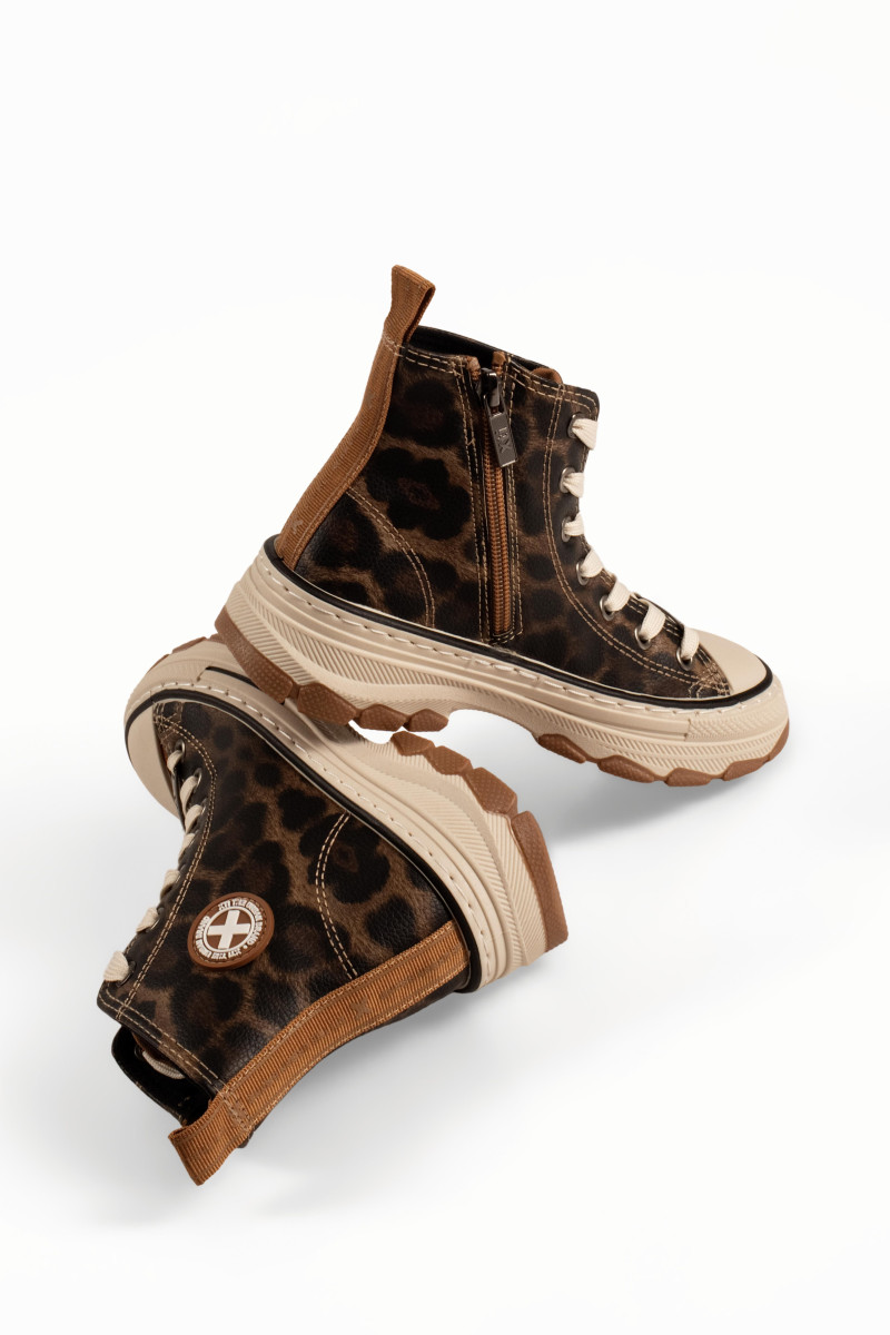 Xti chunky παιδικά λεοπάρ sneakers μποτάκια με κορδόνια