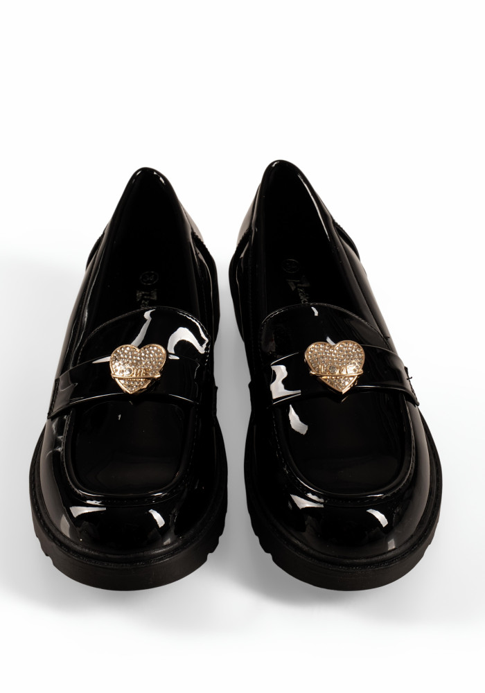 Zak μαύρα λουστρίνι loafers για κορίτσια με καρδιά με στρασάκια